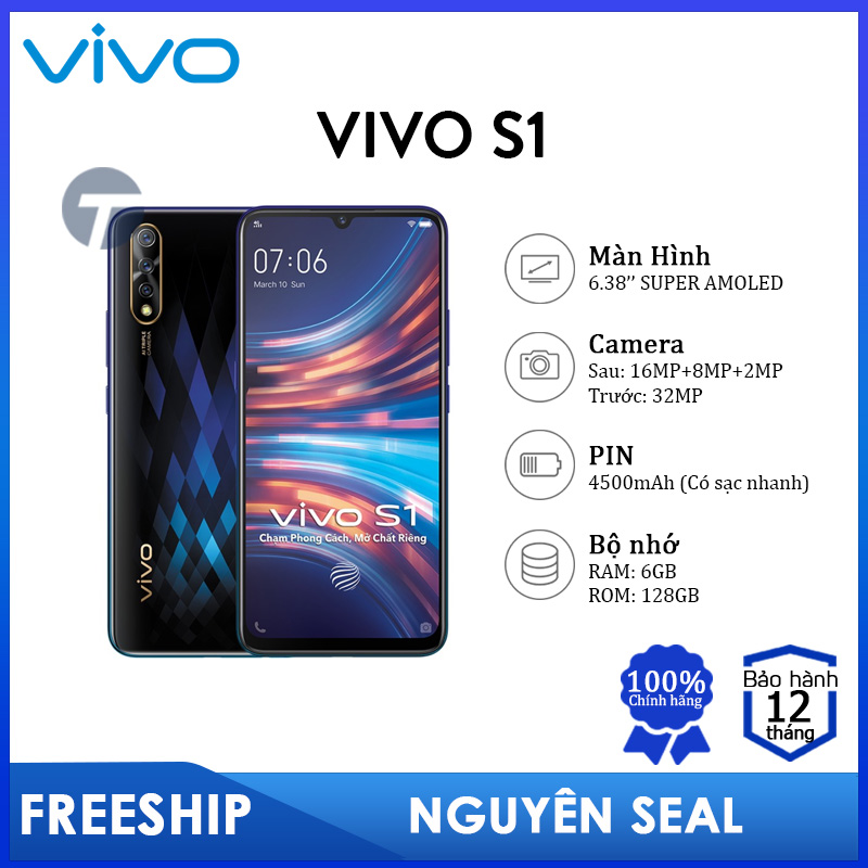 Điện thoại Vivo S1 (6GB/128GB) - PIN khủng 4500mAh (Có sạc nhanh), Camera Selfie 32MP, Cảm biến vân tay dưới màn hình - Bảo hành 12 tháng