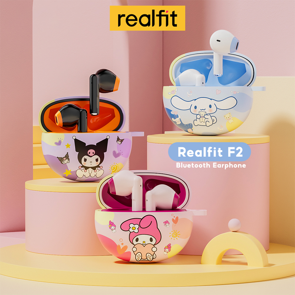 Realfit F2 tai nghe gắn tai không dây TWS Bluetooth 5.3 với đầy màu sắc Anime trường hợp với ai enc cho các cuộc gọi