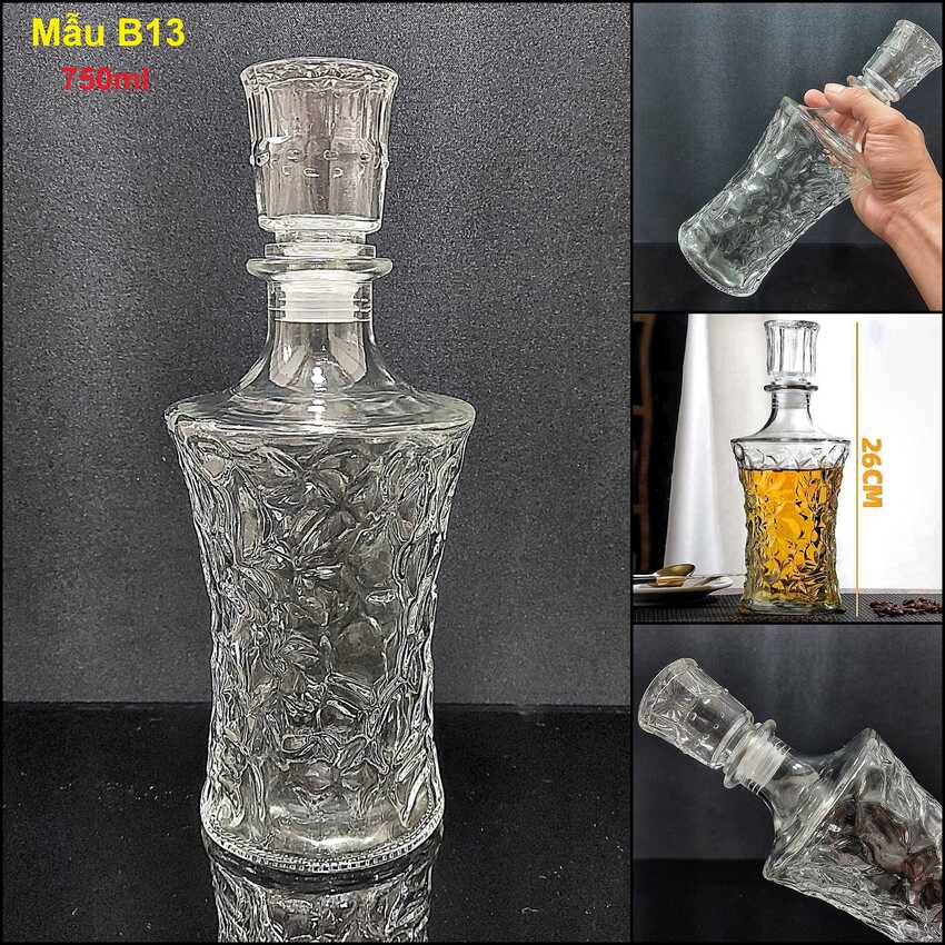 Bình thủy tinh đựng rượu 750ml trụ tròn vát đáy – chai đựng rượu đẹp – chai thủy tinh đựng rượu – vỏ chai rượu đẹp
