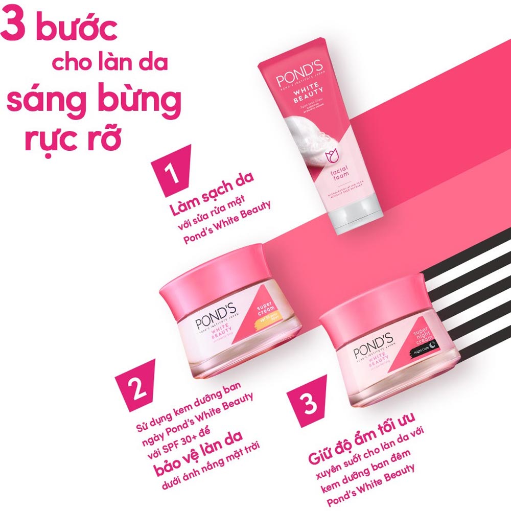 Combo Sữa Rửa Mặt Và Kem Dưỡng Trắng Hồng Tinh Khiết Ponds  ngày và đêm -30G