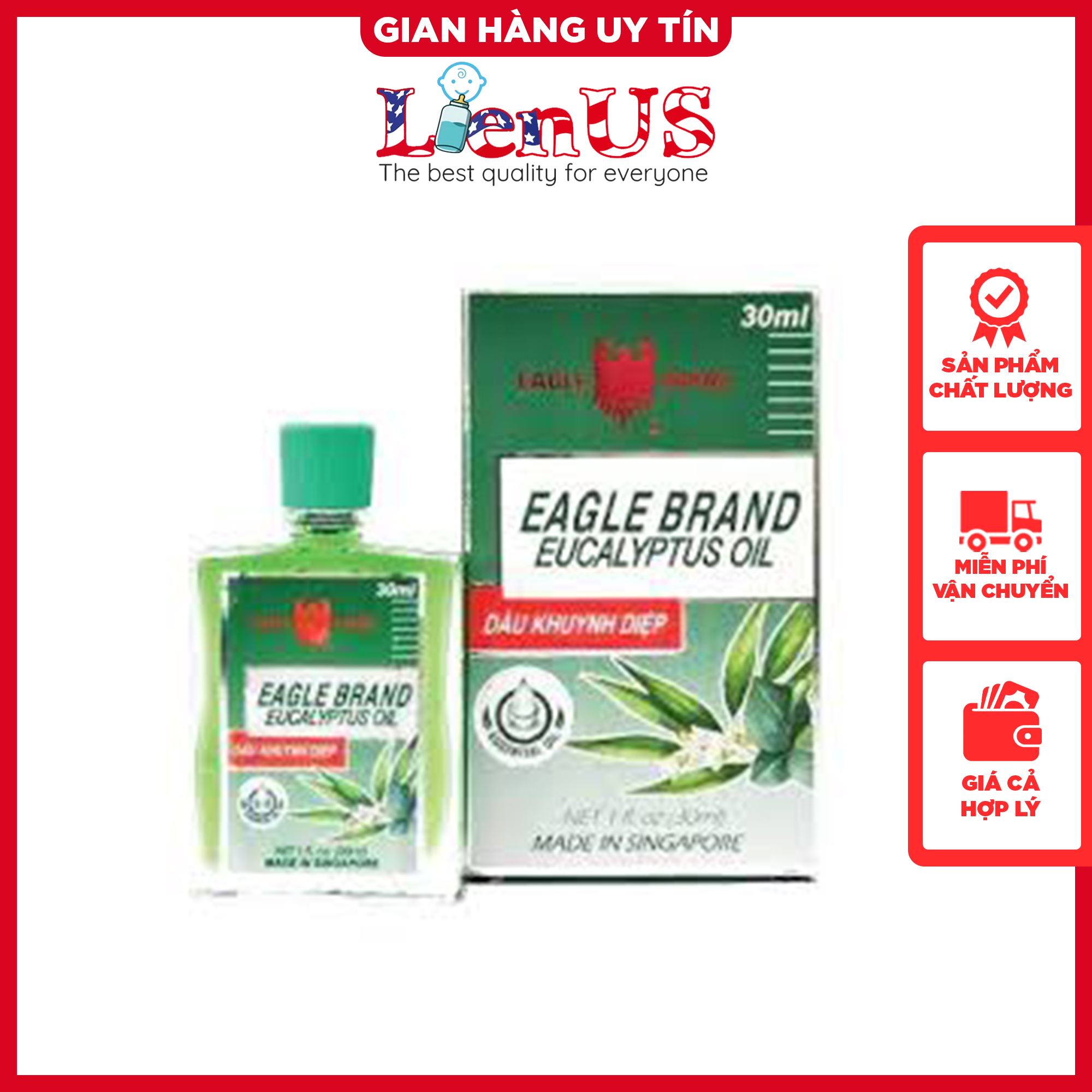 Dầu khuynh diệp Con Ó Eagle Brand Eucalyptus Oil chính hãng của Mỹ hương thơm dễ chịu 30ml