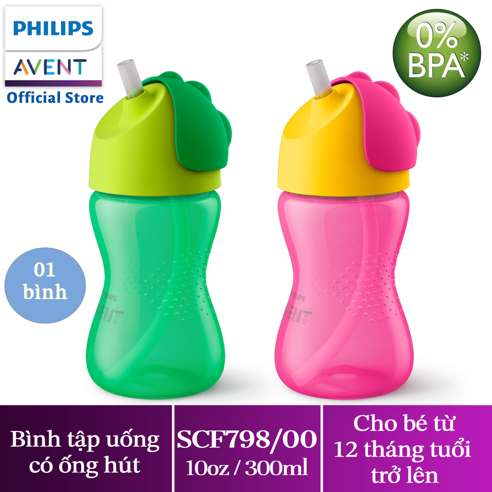 Bình tập uống Philips Avent có ống hút cho bé 12 tháng tuổi 10oz/300ml (SCF798/00)