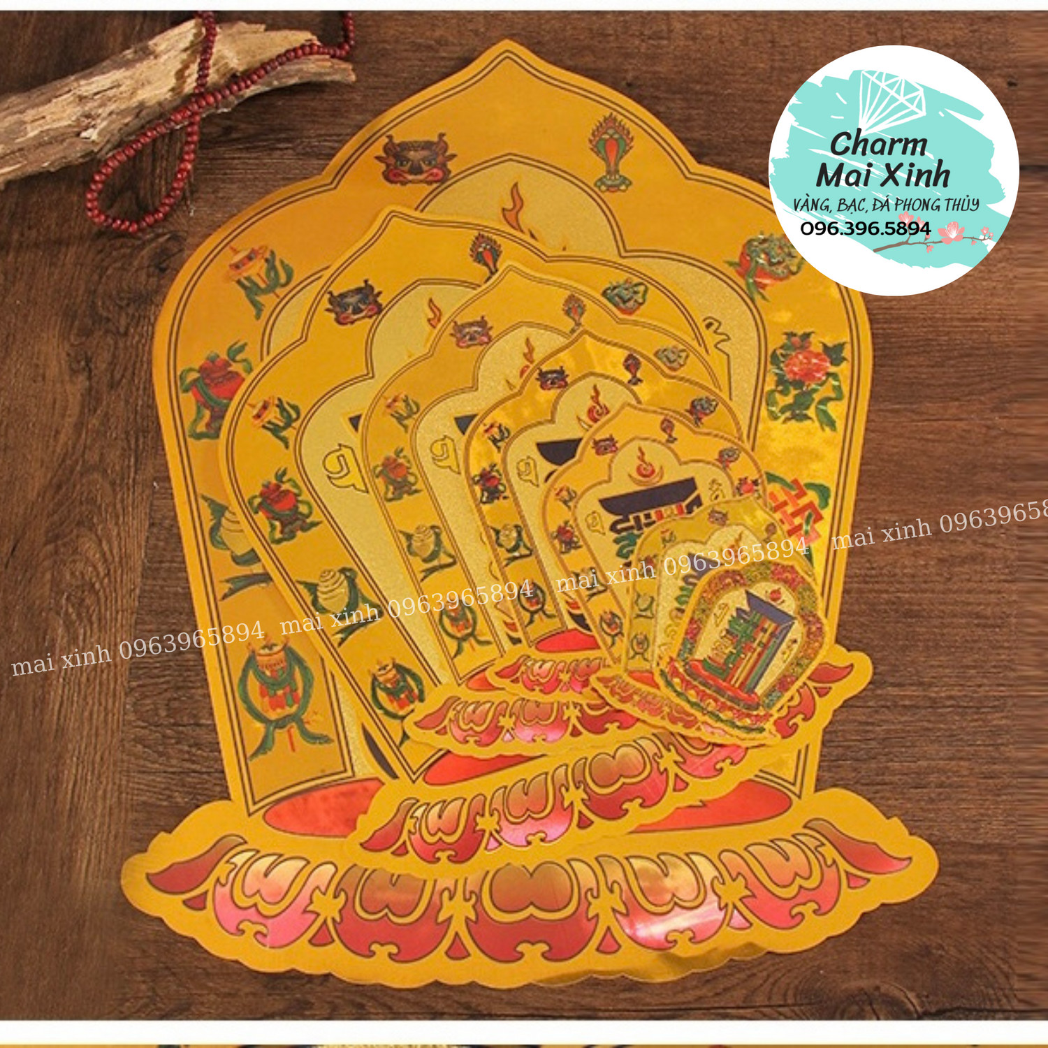 Miếng Dán Thời Luân Kalachakra nhiều kích thước - Cầu Bình An - May Mắn - Để điện thoại, dán xe, nhà cửa.