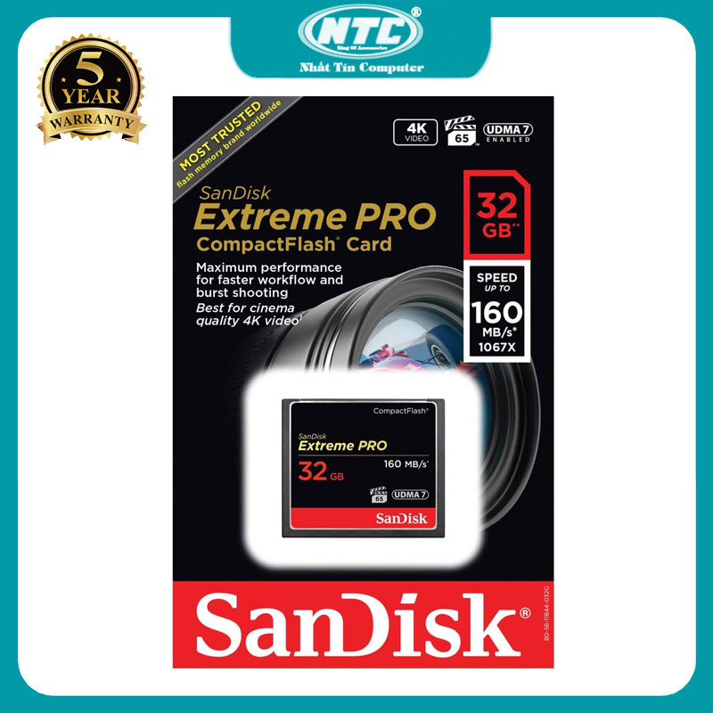 Thẻ nhớ compactflash sandisk extreme pro 1067x 32gb đọc 160mb/s ghi 150mb/s - cho máy cơ chuyên dụng nhất tín computer