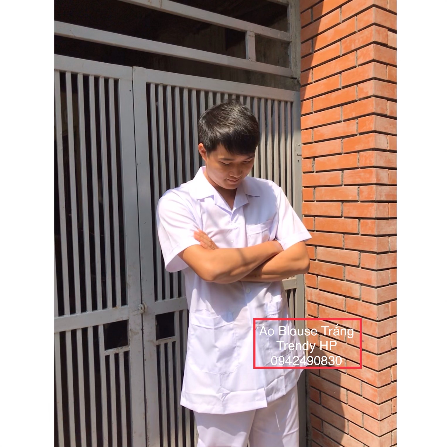 Áo blouse y tá, áo điều dưỡng, dược sĩ nam cộc tay Lon Nhật cao cấp