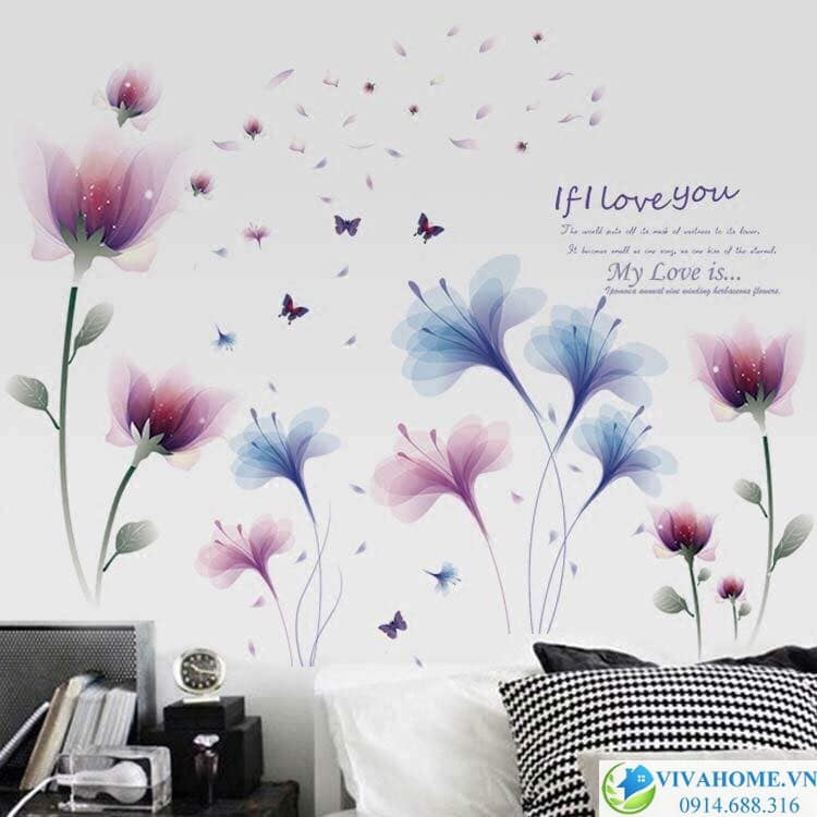 Decal tranh dán combo 2 bức hoa cánh mỏng kết hợp