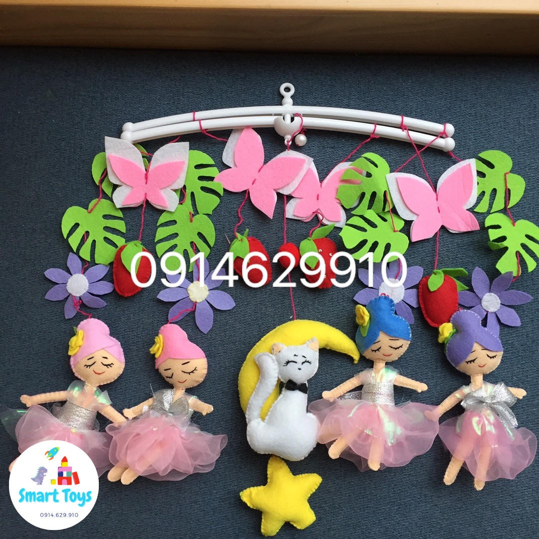 Đồ chơi Treo nôi cũi xe đẩy cho bé xoay phát nhạc kích thích thị giác trẻ sơ sinh, trẻ nhỏ, quà đầy tháng bộ công chúa nhảy múa