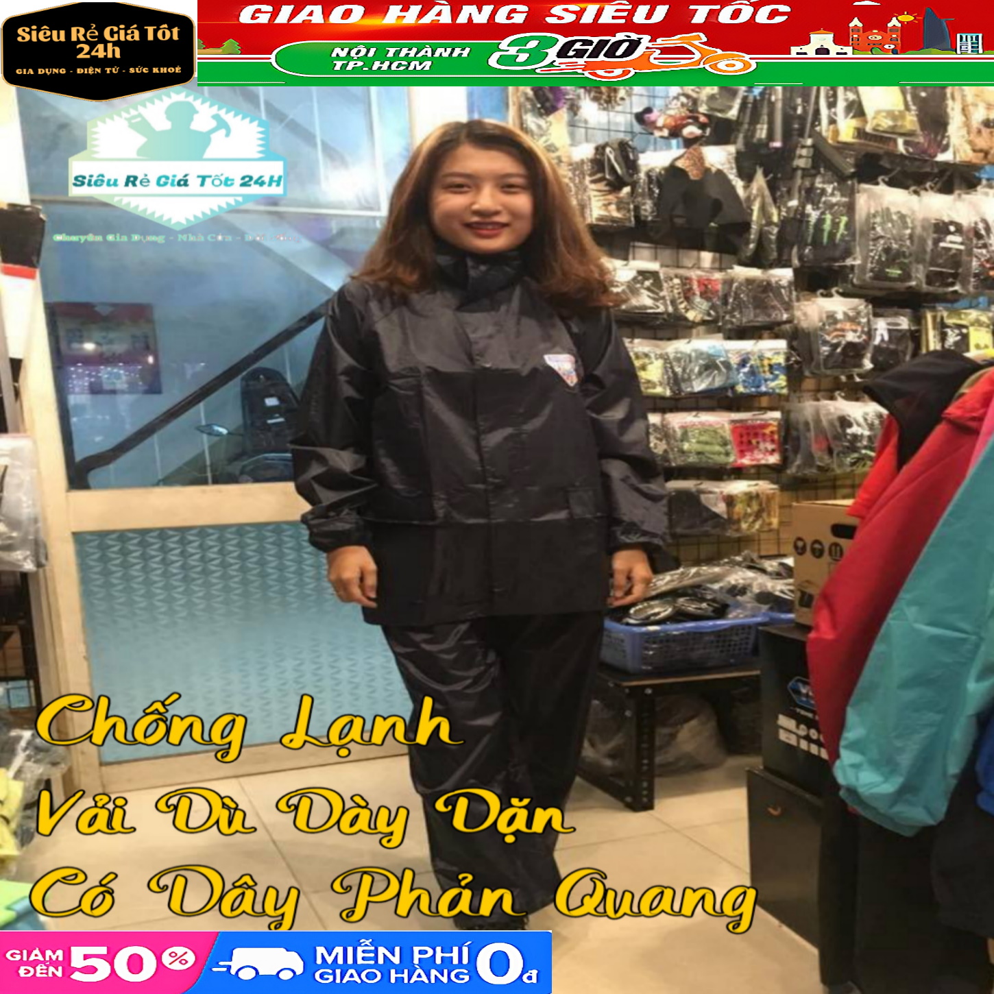 Áo Mưa Bộ Cao Cấp Vải Dù - Có dây phản quang Chống Nước Tuyệt Đối - Hàng Dày Nặng 1kg
