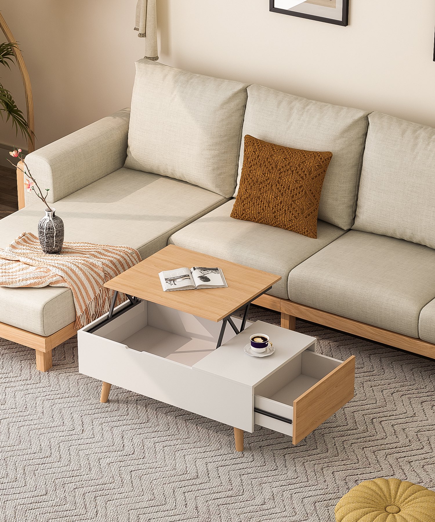 Bàn trà bàn sofa thông minh mặt bàn nâng hạ sáng tạo nhiều ngăn chứa - gp253