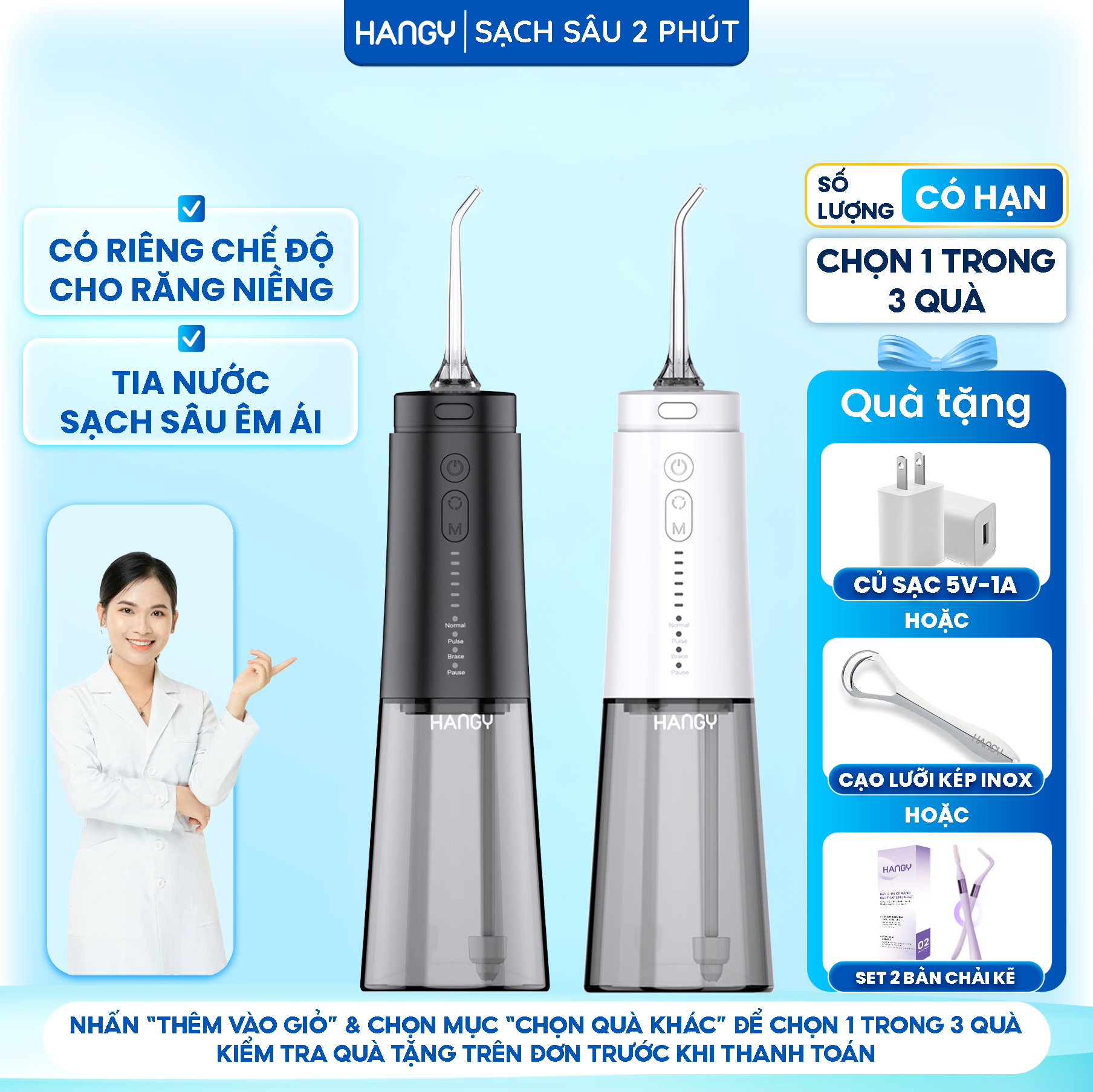  Máy tăm nước HG23 Hangy phiên bản nâng cấp mới nhất 2025 -  Bảo hành 1 năm 1 đổi 1 trong 1 năm 