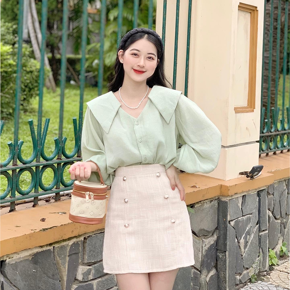 Chân váy dạ chữ a ngắn qua gối cạp cao lucetfashion tweed cao cấp nolan skirt