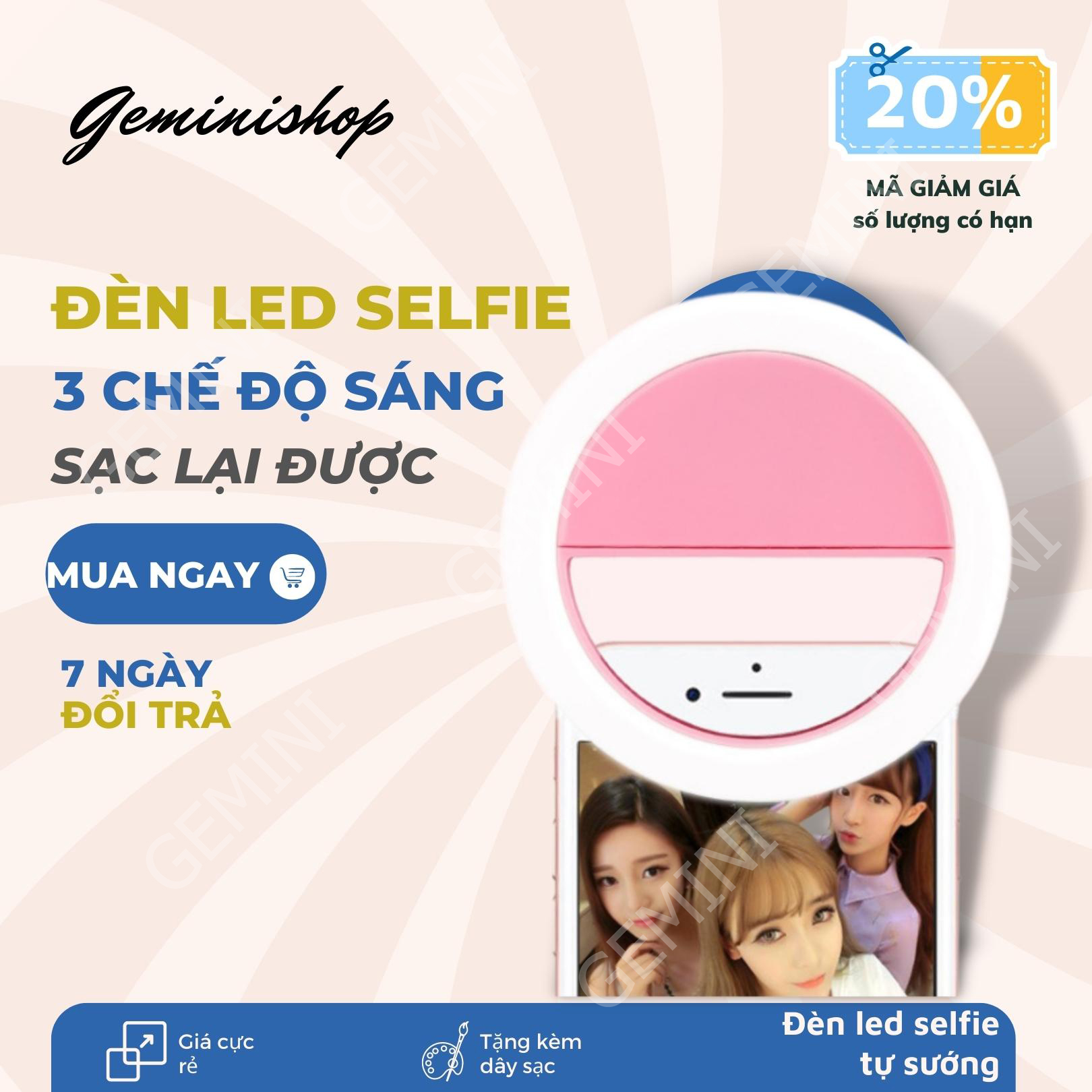 Đèn Led selfie Light hỗ trợ chụp ảnh tự sướng trong đêm