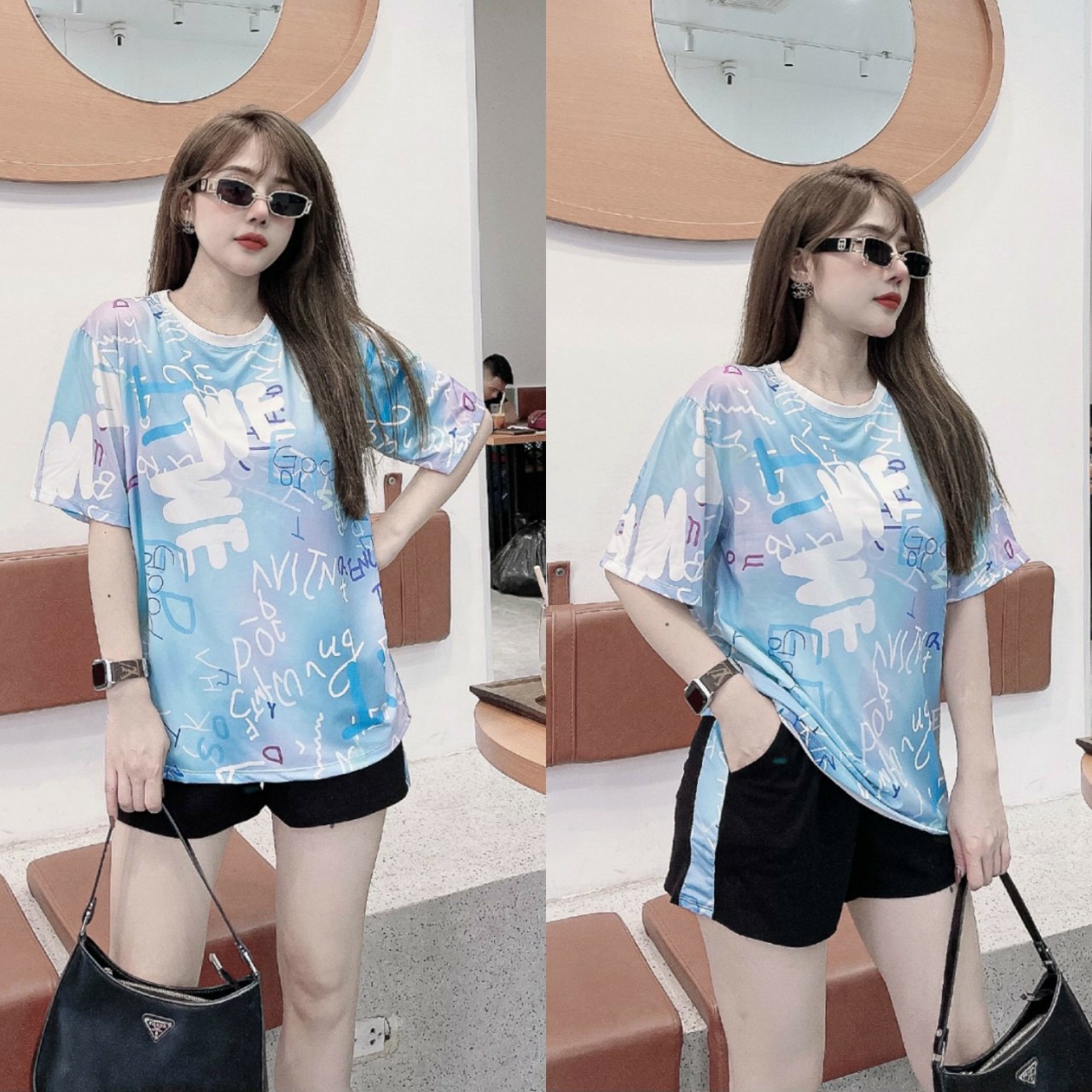 Bộ thun đùi form rộng in 3D (size 45kg đến 70kg)