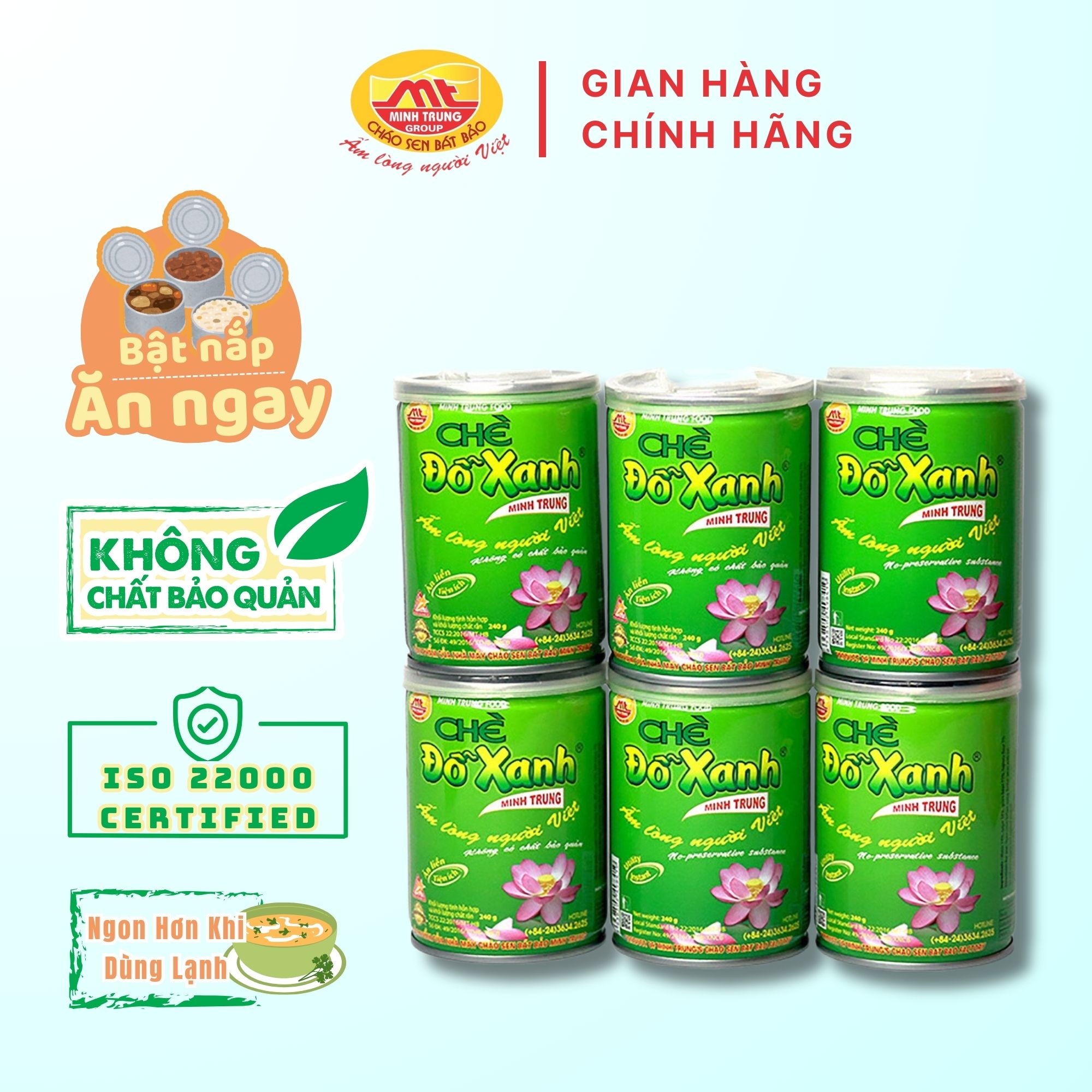 Chè đỗ xanh minh trung ăn liền combo 6 lon - chedoxanh 6