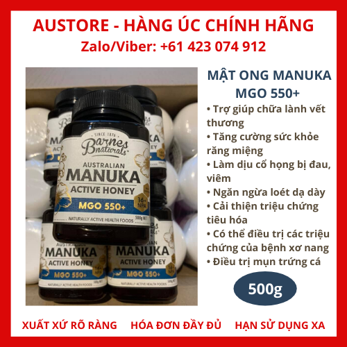 [Bill Úc, 500g] Barnes Naturals Australian Manuka Honey 500g MGO 550+ - Mật ong Manuka MGO 550+ xách tay Úc