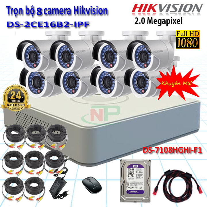 Trọn bộ camera hikvision 8 mắt full hd 1080p
