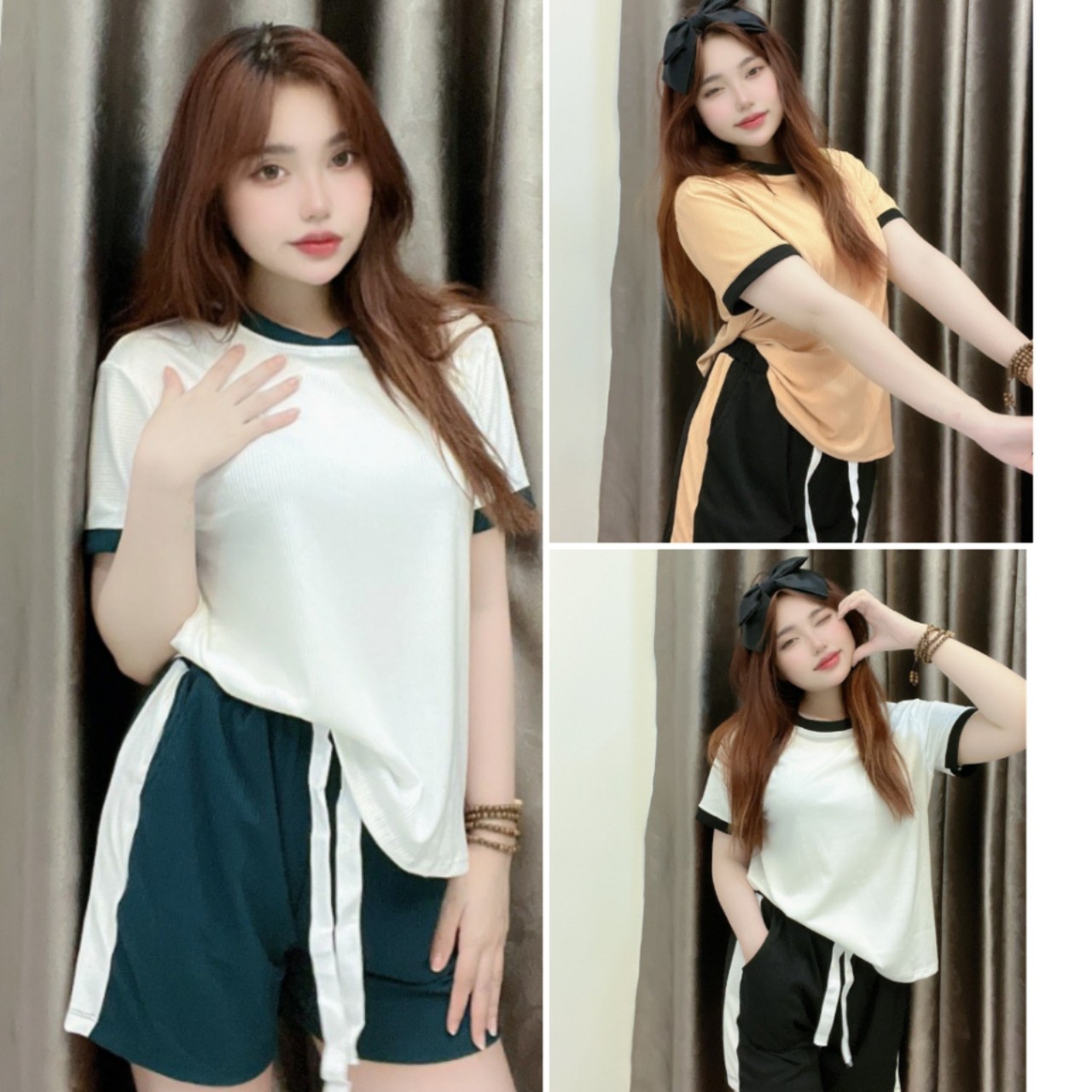 Đồ bộ mặc nhà, bộ ngủ nữ pijama quần đùi chất thun gân tăm bigsize 45-90kg