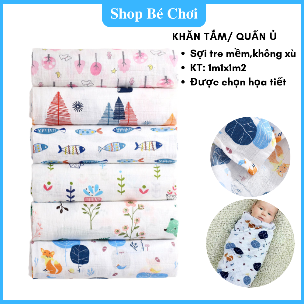 Khăn Tắm Em Bé 2 Lớp Sợi Tre Loại Tốt Cỡ Lớn 1m1x1m2 (Chat Để Chọn Họa Tiết)