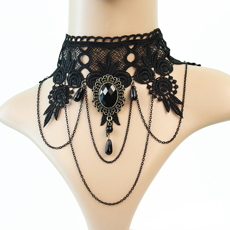 Vòng cổ nữ choker ren đen đính đá phong cách âu mỹ kèm video