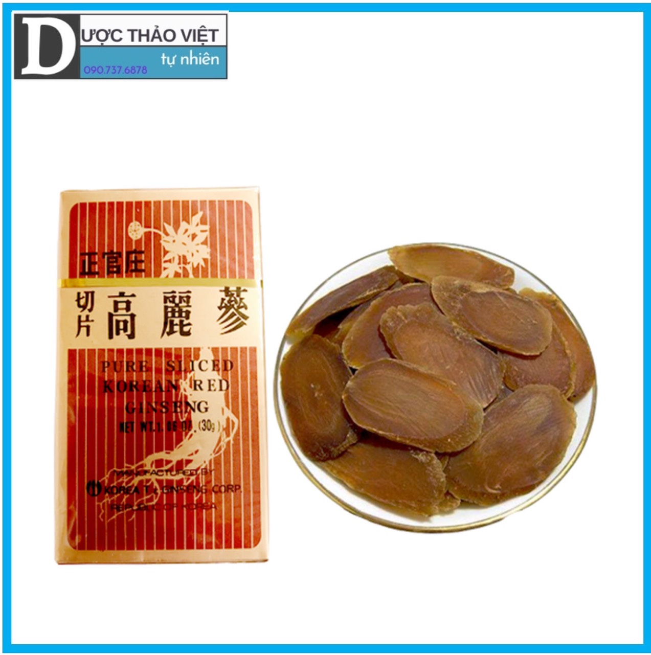 Hộp Hồng Sâm thái lát khô không tẩm 30g Hàn Quốc.