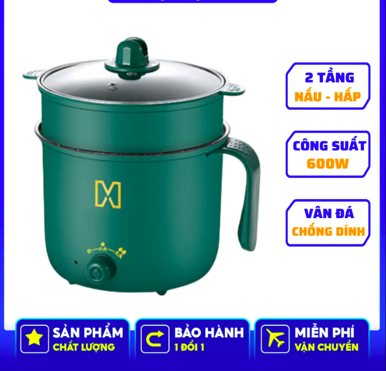 Nồi lẩu điện đa năng chống dính, Nồi lẩu mini, Nồi lẩu điện 2 tầng chống dính cao cấp đường kính 18cm