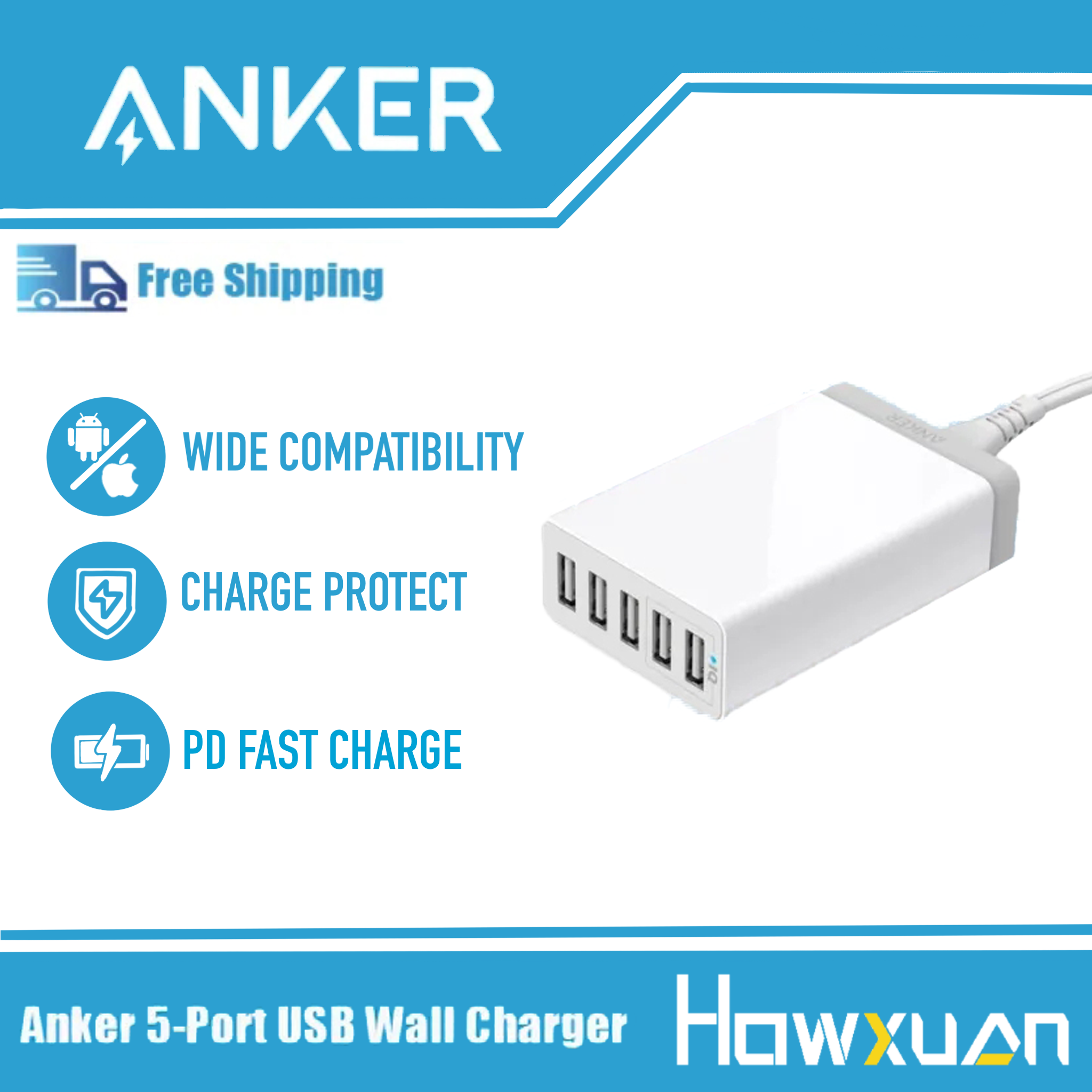 Anker 25W 5-Port Fast Charger USB Wall Charger Universal charger for iPhone, MacBook, Nintendo Switch and Compatible Devices No Ratings