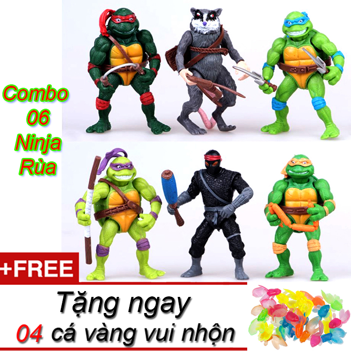 [HCM]Bộ 6 mô hình nhân vật Ninja Rùa cao 12 cm tặng kèm 4 cá vàng vui nhộn dành cho bé trên 3 tuổi làm đồ chơi chất liệu nhựa PVC giúp bé vui chơi và học tập