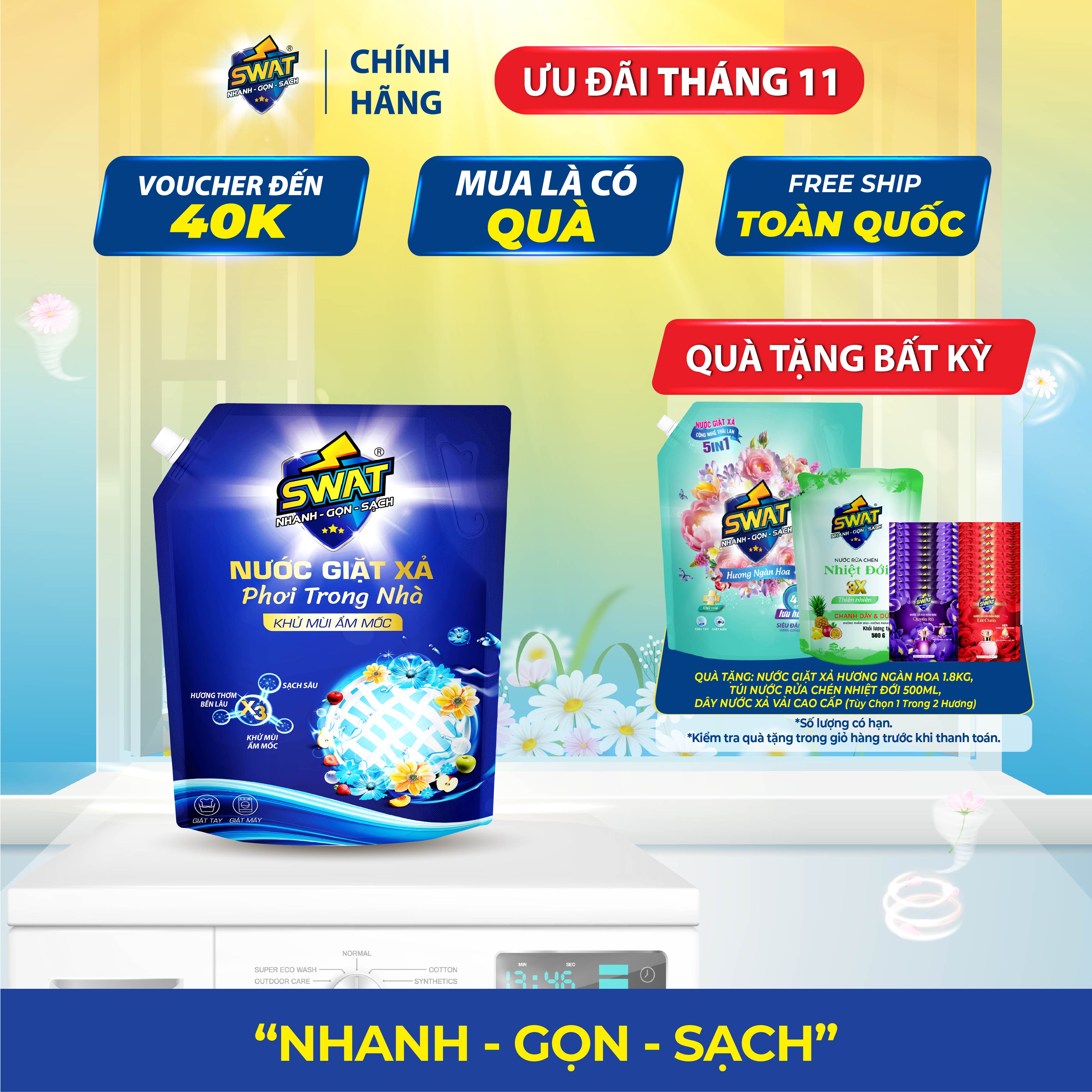 Swat Laundry Detergent for Indoor Drying, Super Antibacterial, Anti-Odor, 3.5kg Bag Giá 158,004 Đồng*Miễn phí vận chuyển