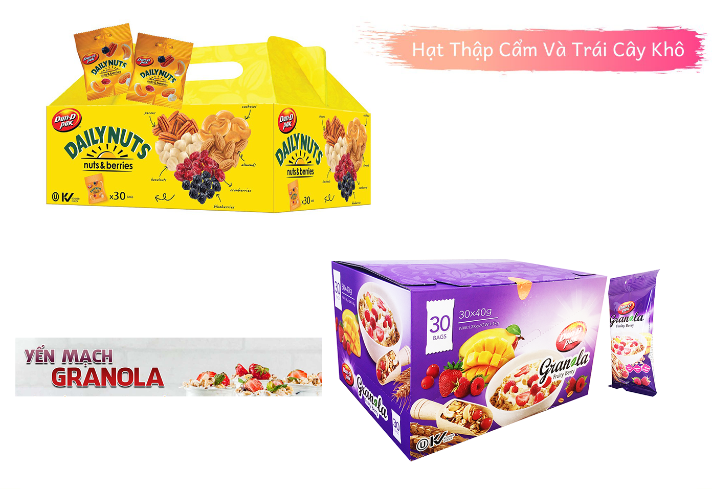 BỘ ĐÔI ĂN KIÊNG,HỖ TRỢ GIẢM CÂN HIỆU QUẢ,HẠT DINH DƯỠNG VÀ TRÁI CÂY HỖN HỢP HỘP 30 GÓI X 25 GR VÀ GRANOLA FRUITY BERRY HỘP 30 GÓI X 40 GR,KHÔNG CHẤT BẢO QUẢN,ĐẠT TIÊU CHUẨN XUẤT KHẨU CHÂU ÂU,HỖ TRỢ ĂN KIÊNG GIẢM CÂN HIỆU QỦA