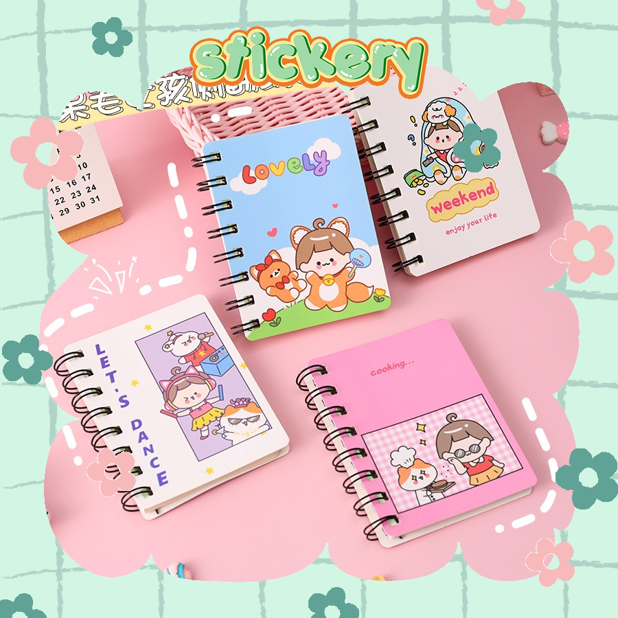 Sổ tay lò xo hoạt hình dễ thương mini - 160 trang - stickery