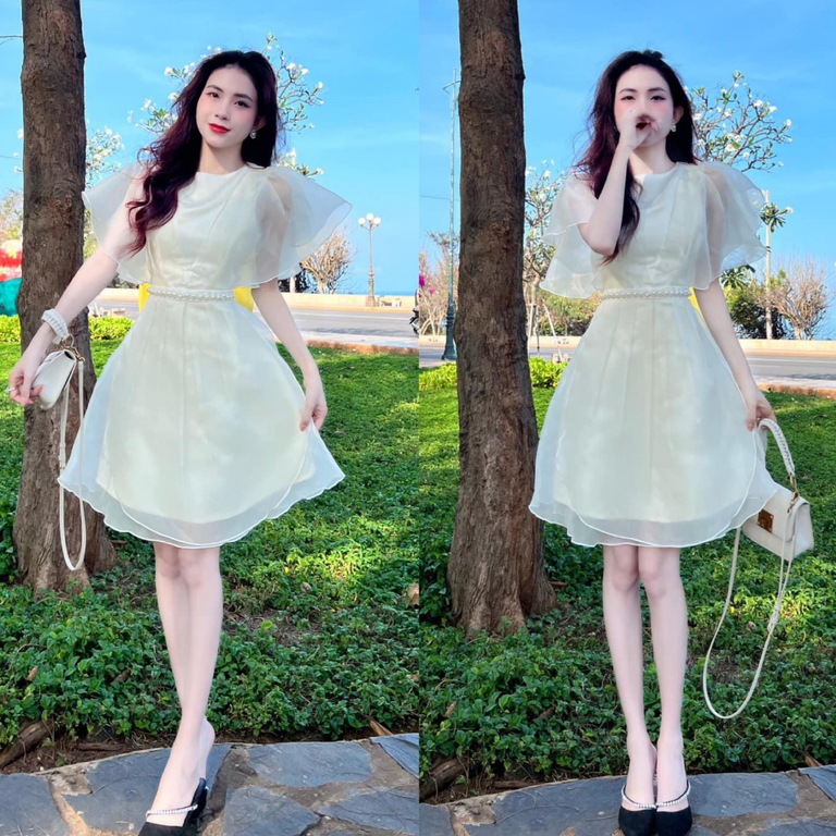 Đầm váy voan trắng nơ đính trai nhẹ nhàng nàng thơ dạo phố nt7149