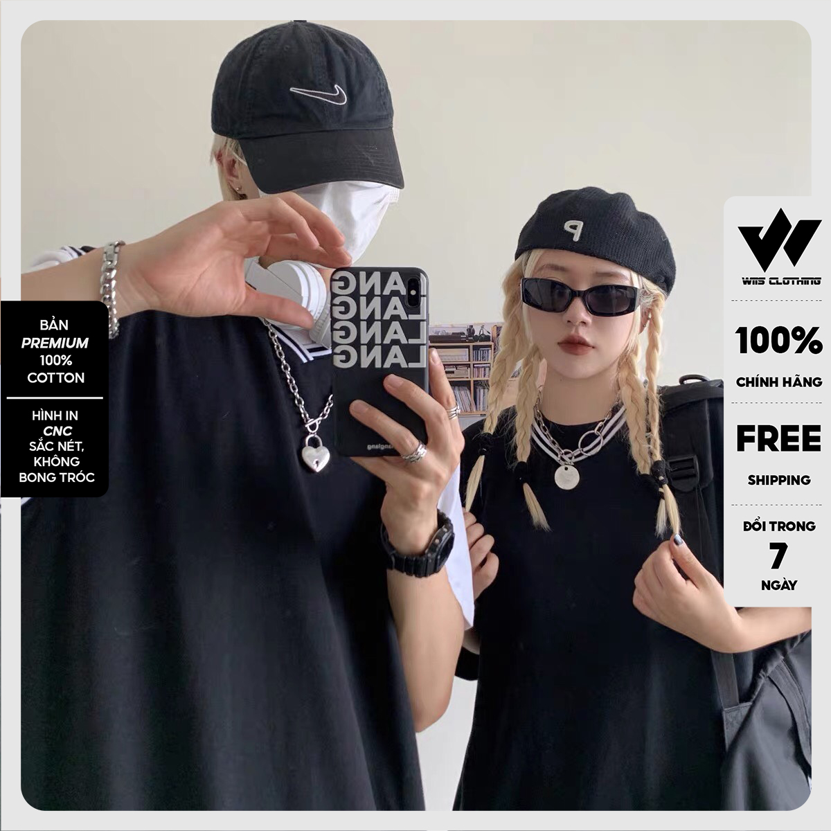 Áo gile unisex WIIS form rộng Hàn Quốc BASIC nam nữ oversize ulzzang