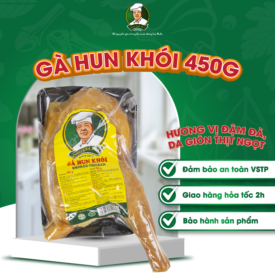 [ Chỉ giao HCM & Hà Nội] Gà hun khói 450g Ông già Ika