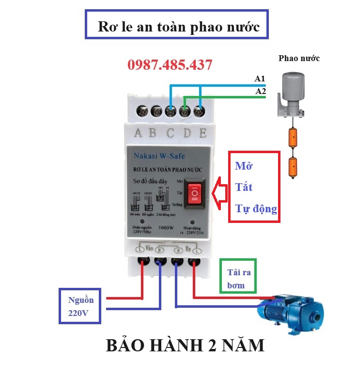Rơ le chuyển nguồn phao điện an toàn chống giật - Rơ le an toàn phao điện cho máy bơm nước NAKASI W-Safe