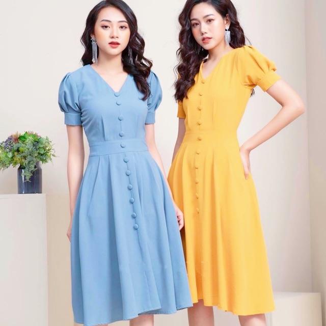 Đầm nút bọc form dài 2 màu