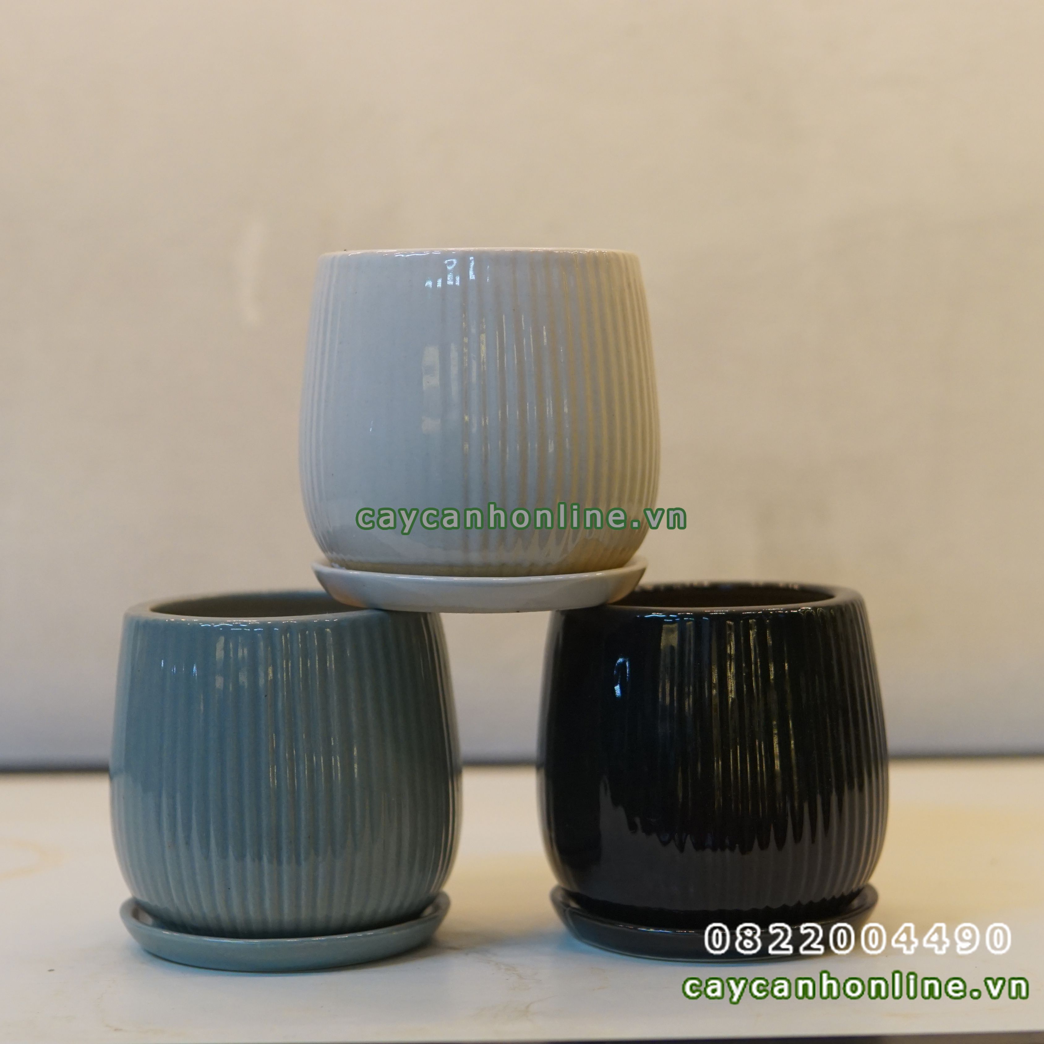 Chậu kẻ tăm kèm đĩa trồng cây cảnh để bàn cây cảnh mini