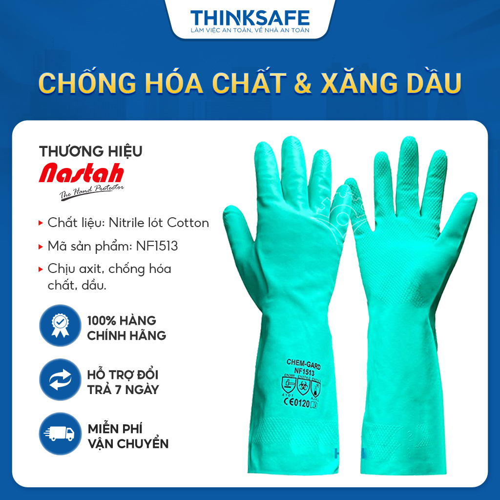 Găng tay cao su Nastah NF1513 nitrile chống hóa chất, chống axit, dầu nhớt chất tẩy rửa Bao tay chống dầu - Thinksafe