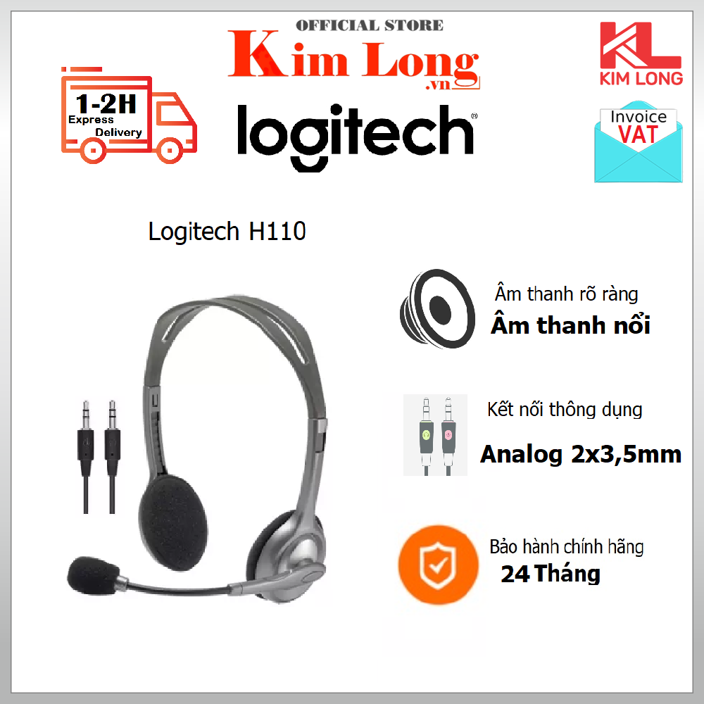 Tai nghe logitech h110 chụp tai kết nối 2 giắc cắm 3,5 mm - bảo hành 2 năm