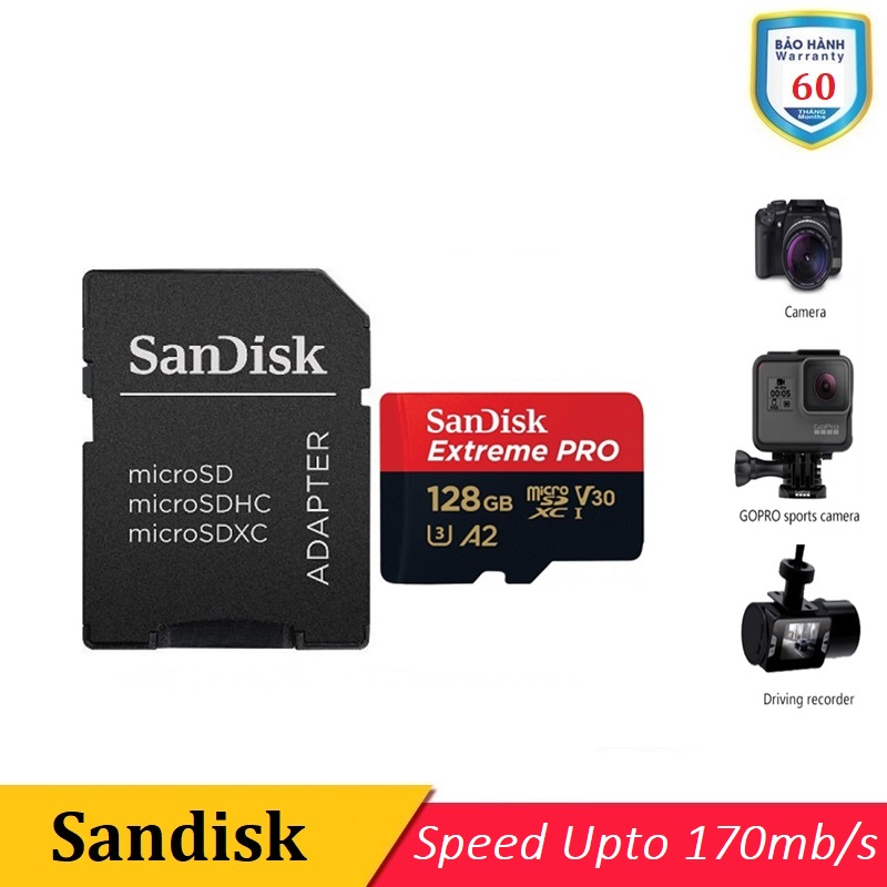 Thẻ nhớ micro sdxc 128gb extreme pro 170mb/s a1 sandisk - bh 60 tháng