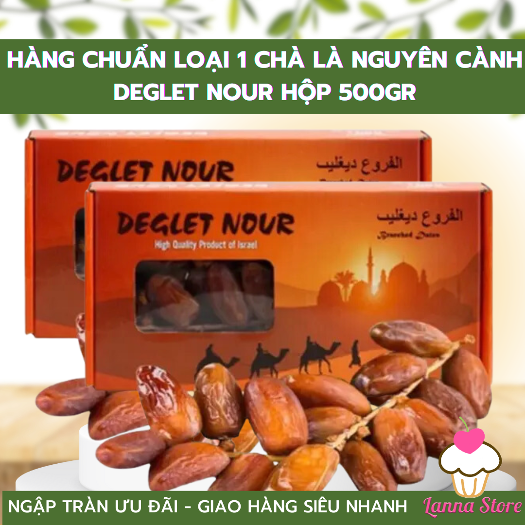   HÀNG CHUẨN LOẠI 1  Chà Là khô Nguyên Cành Deglet Nour   Sanabel  Dates Sanwan hộp 500 gram dẻo ngon hàng chuẩn 