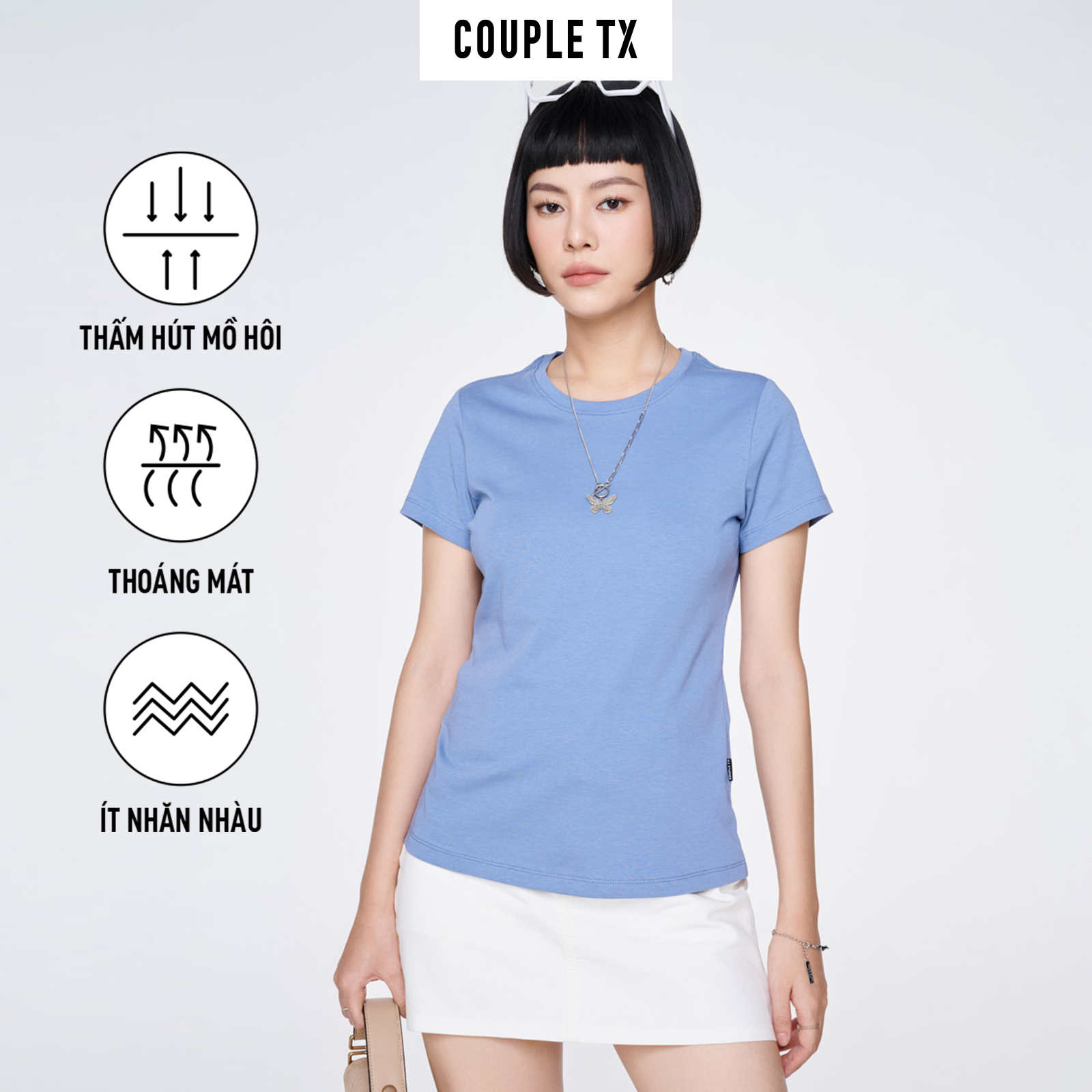 COUPLE TX Áo Thun Nữ Slim Basic Cổ Tròn WTS 2325