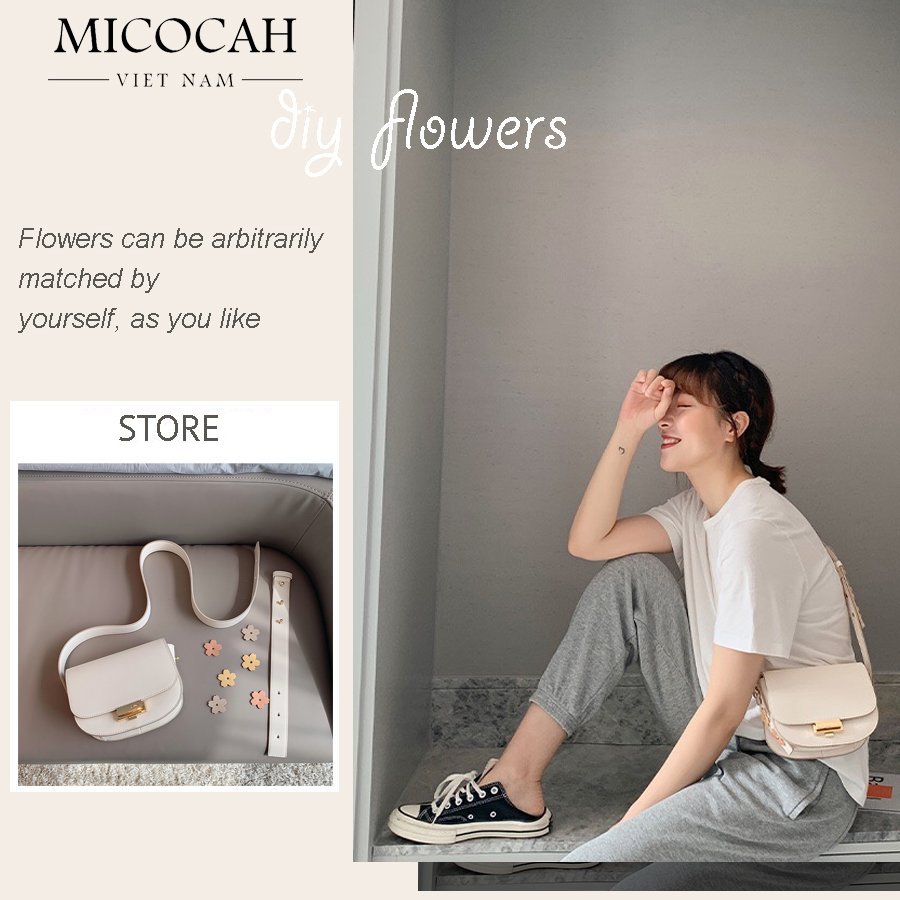 Túi đeo chéo nữ, Túi Miccocah đeo chéo, Túi đeo chéo mini, Túi Micocah đeo chéo cài hoa cúc dây đeo điệu đà MSP: 439