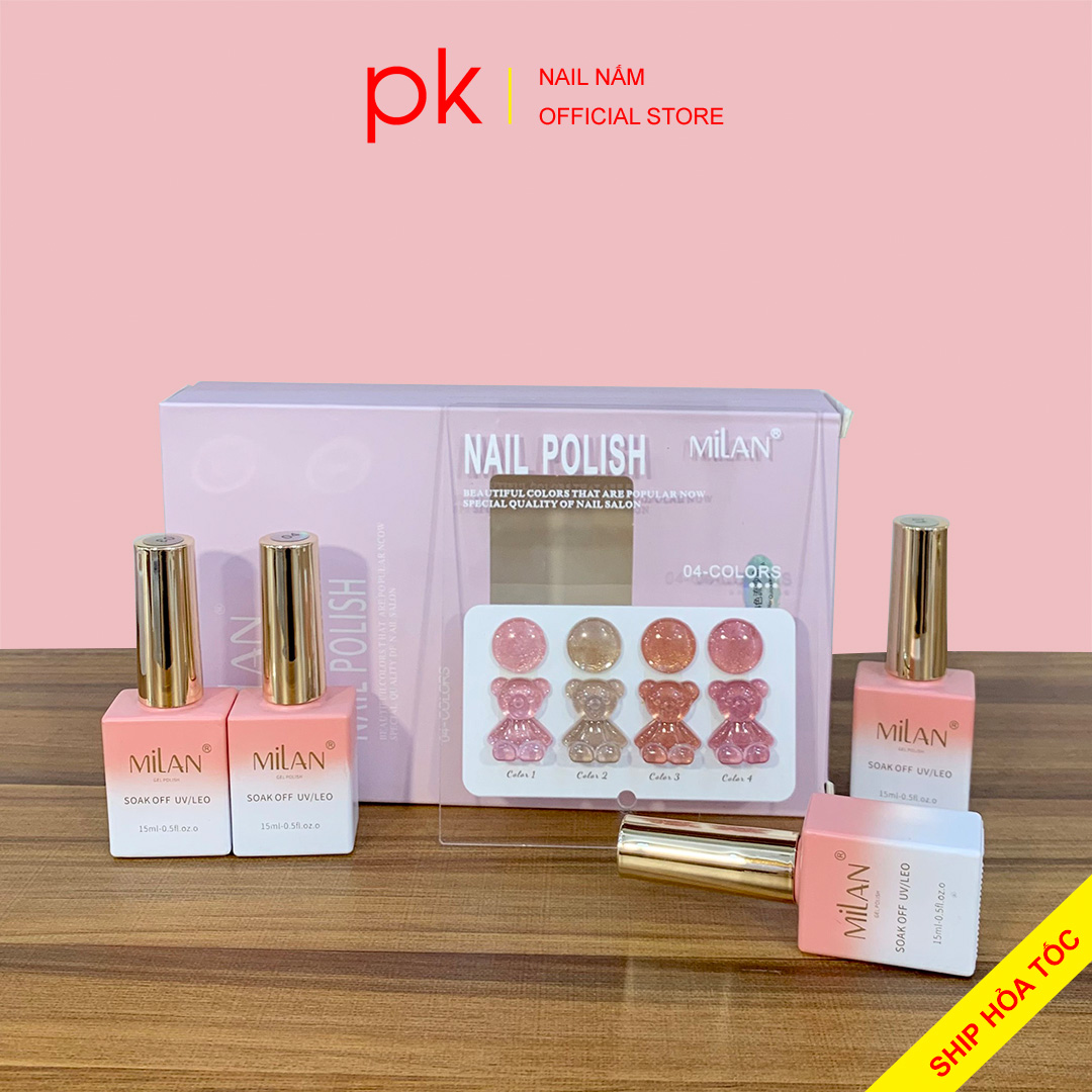 Set sơn gel thạch nhũ 4 màu Milan tặng kèm bảng màu