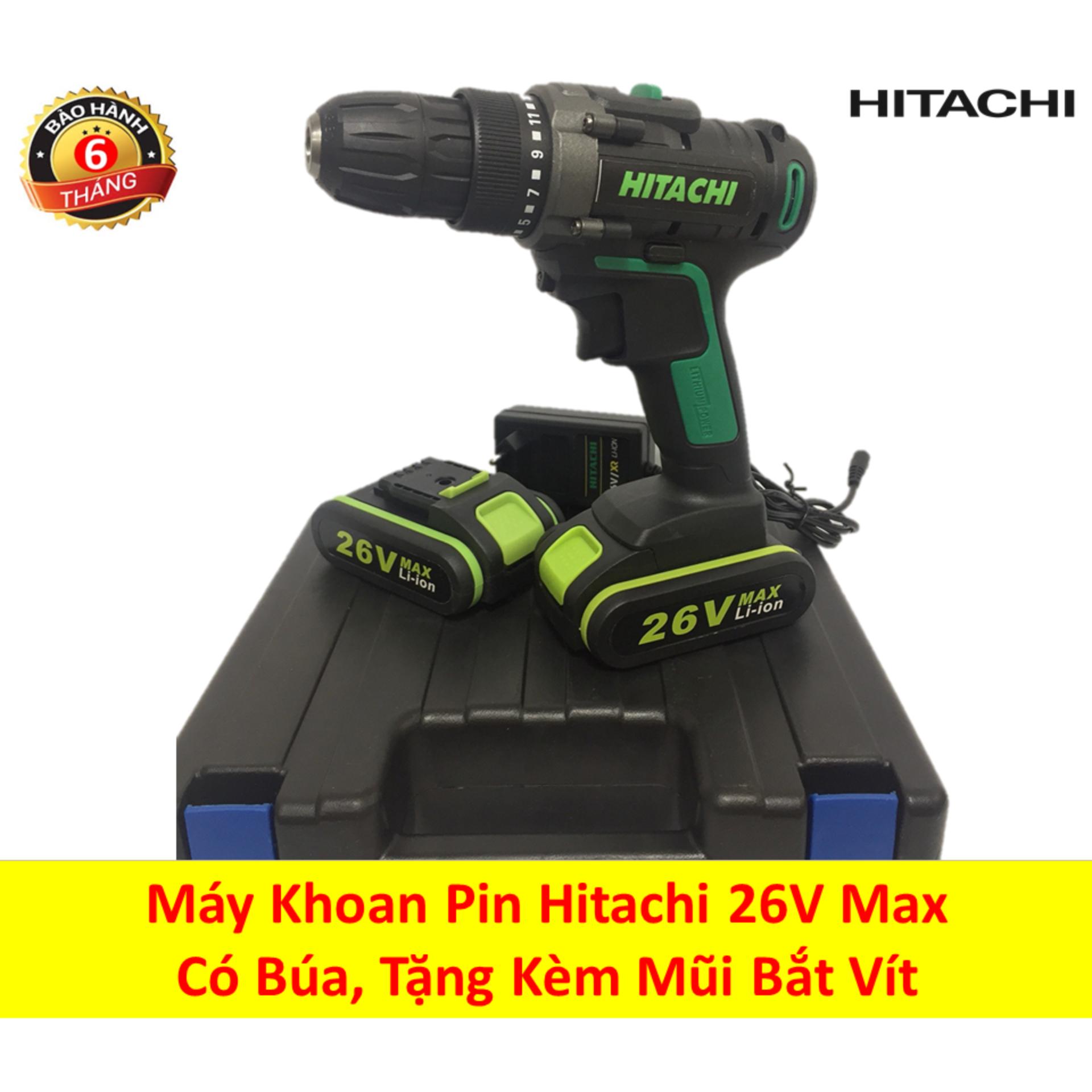 Máy khoan pin hitachi 26v max- 2 pin kèm mũi bắt vít