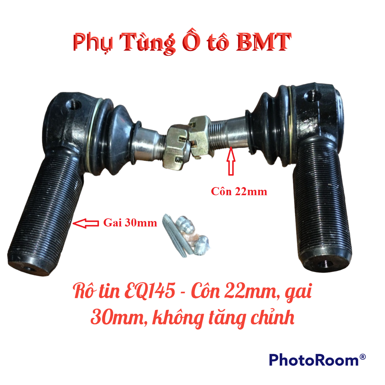 Một cặp (2 cái) Rotuyn (rô tin) lái dùng cho xe Thaco 2 cầu 9 tấn, mã số EQ145, gai ngoài 30mm, côn 22mm, không có tăng chỉnh