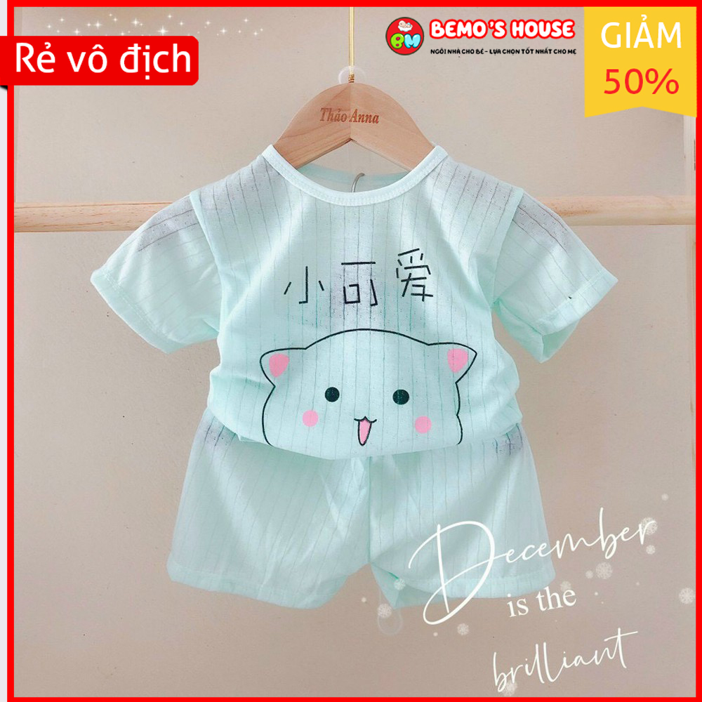 Bộ cộc tay cotton giấy mùa hè cho bé trai bé gái sơ sinh 3-14kg, nhiều màu