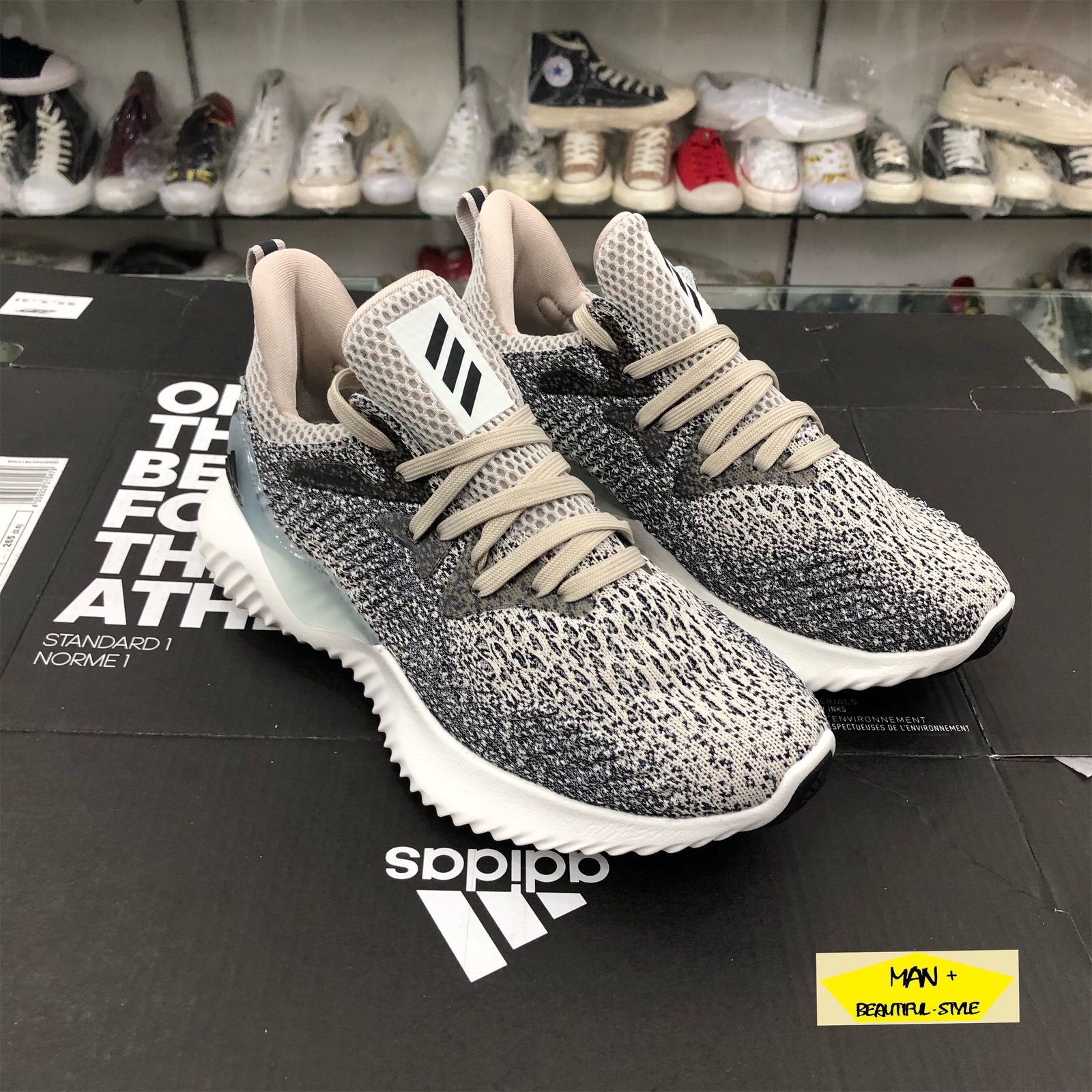 (SALE LỚN + QUÀ TẶNG) Giày thể thao sneaker Alphabounce Beyond 2018 xám chấm bi chạy bộ siêu êm thời trang cá tính