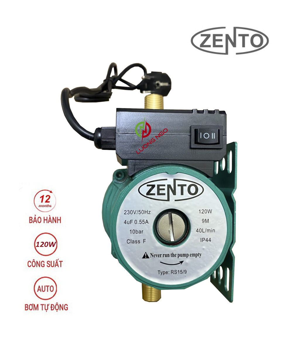 Máy bơm tăng áp ly tâm Zento ZT-RS15/9 Green - Máy bơm tăng áp gia đình có giơ le tự ngắt