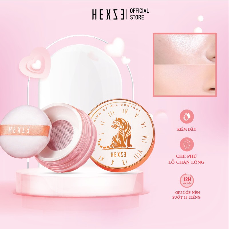 Phấn bột siêu kiềm dầu HEXZE, che phủ lỗ chân lông giữ lớp makeup lên tới 12h