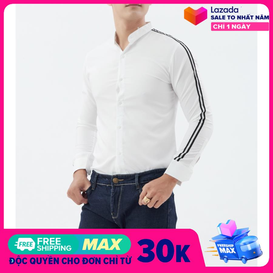 [HCM] Áo sơ mi nam cổ tàu viền dây tay dài dây  áo dự tiệc thoáng mát co giãn chống xù áo sơ mi nam cống sở sơ mi nam trắng đen cho nam- Thời trang Evolpo
